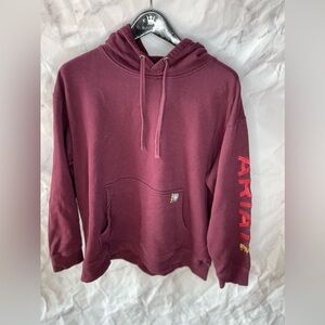 Men’s Ariat maroon colored sweatshirt with slight paint stain on front see photo